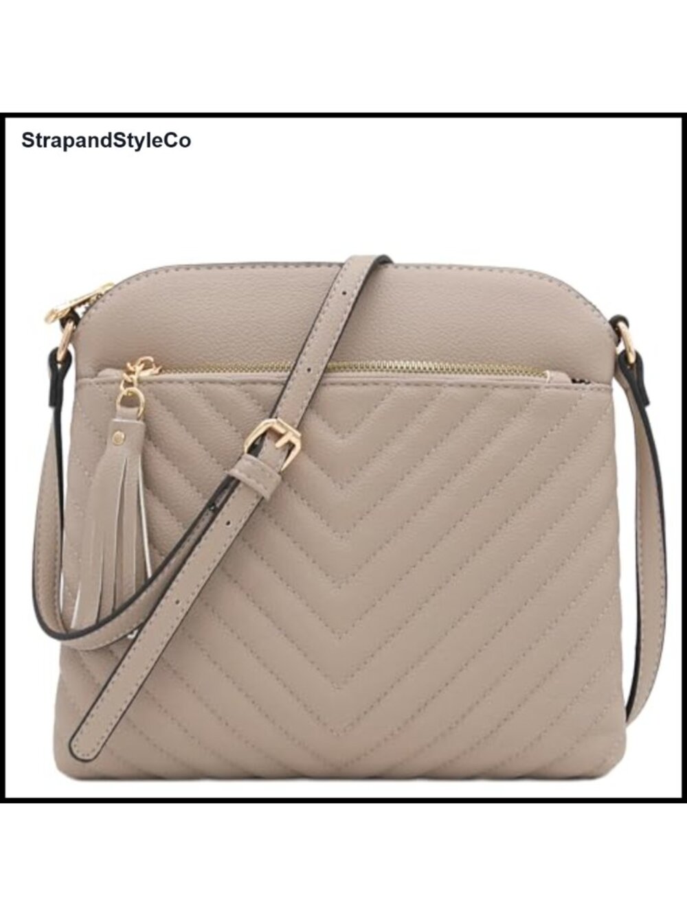 Chevron Quilted Medium Crossbody Bag Faux Leather Tassel Accent